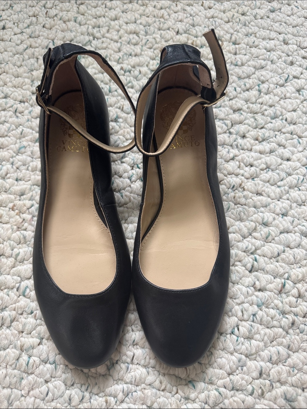 Vince Camuto Black Leather Ankle-Strap Flats - Picture 2 of 3